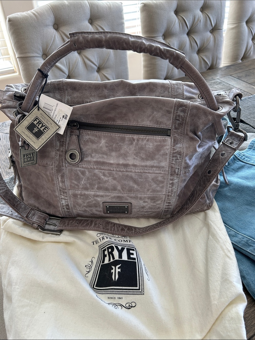 Frye Washed Gray Leather Hobo Bag